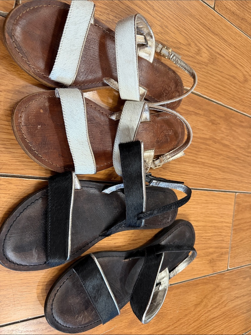 Freebird by Steven Two-Tone Ponyhair Leather Sandals — Black & White